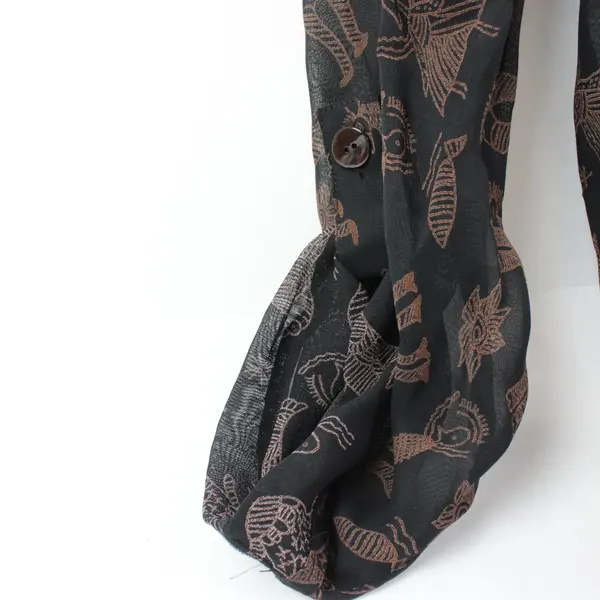 Chico's Women's Sheer Black Brown Folk Style Blouse Size 1