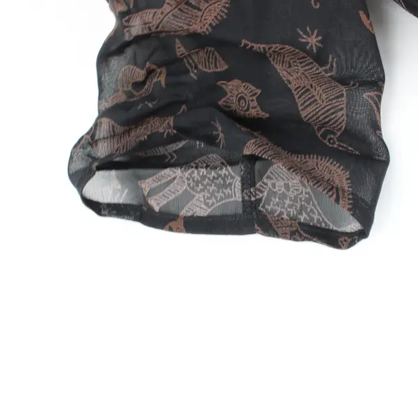 Chico's Women's Sheer Black Brown Folk Style Blouse Size 1