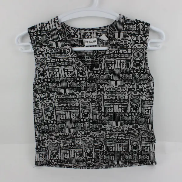Chico's Black Gray Tribal Button-Front Silk Blend Vest Women's Size 1