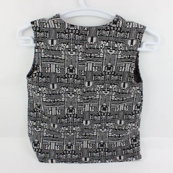 Chico's Black Gray Tribal Button-Front Silk Blend Vest Women's Size 1