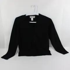Victoria Holley Women's Medium Black Beaded Embroidered Button Front Cardigan