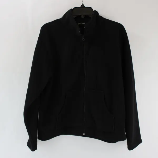 Effeci Women's Black Fleece Stand Collar Zip-Up Jacket Size PL