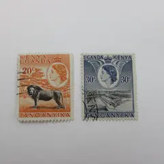 1954 Kenya Uganda Tanganyika Queen Elizabeth II Used Stamp Pair 30c Blue 20c