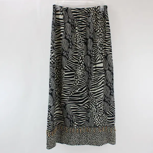 Notations Women's Beaded Animal Print Paisley Maxi Skirt Black Beige PM
