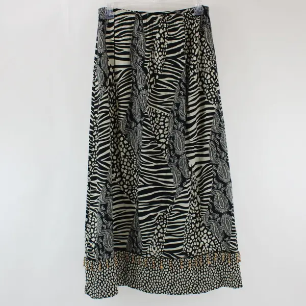 Notations Women's Beaded Animal Print Paisley Maxi Skirt Black Beige PM