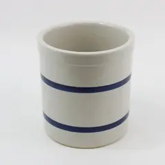 Vtg Robinson Ransbottom 2 Quart Stoneware Crock Jar Double Blue Band 6.5” USA