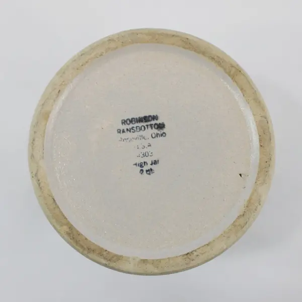 Vtg Robinson Ransbottom 2 Quart Stoneware Crock Jar Double Blue Band 6.5” USA