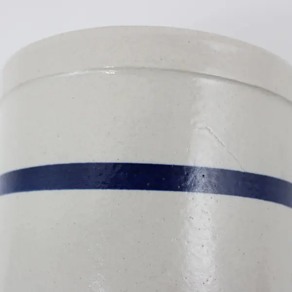 Vtg Robinson Ransbottom 2 Quart Stoneware Crock Jar Double Blue Band 6.5” USA