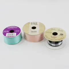 Lot of 3 Vtg. Spools Ribbon Asst'd Brands, Pink (new), Teal & Black/White Check 