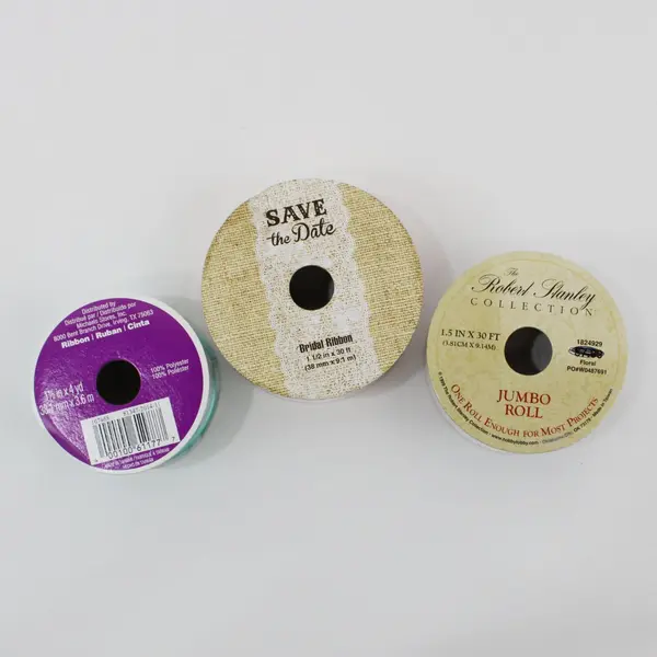 Lot of 3 Vtg. Spools Ribbon Asst'd Brands, Pink (new), Teal & Black/White Check 