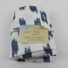 Everhome Ikat Stripe Blue White Round Tablecloth 68" Indoor/Outdoor Tablecloth