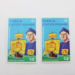 Turks & Caicos Islands 1972 Christopher Columbus Ships 1/4c Stamp Pair SC #253 