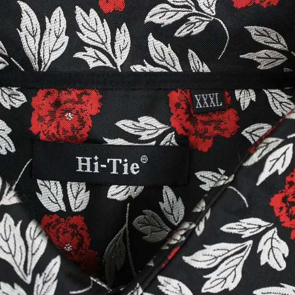 Hi-Tie Men's XXXL Black Silver Red Floral Button Down Shirt