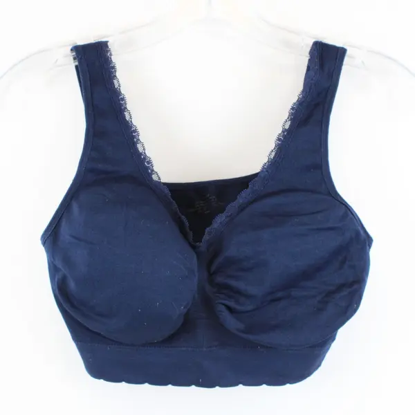 Unbranded Navy Blue Wireless Padded Racerback Bra Lace Trim 1X