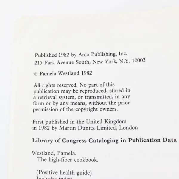 VTG The High Fiber Cookbook Recipes for Good Health Pamela Westland 1982 PB Good