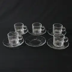Duralex Paneled Demitasse Set 5 Cups 6 Saucers Made in France