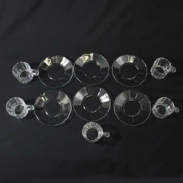 Duralex Paneled Demitasse Set 5 Cups 6 Saucers Made in France