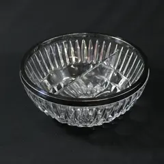 2 Part Divided Crystal Bowl With Silver Plate Rim Elongated Teardrop Cuts