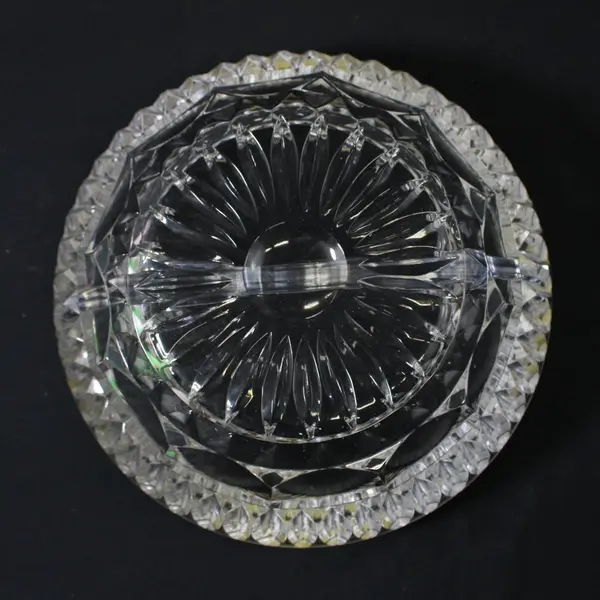 2 Part Divided Crystal Bowl With Silver Plate Rim Elongated Teardrop Cuts