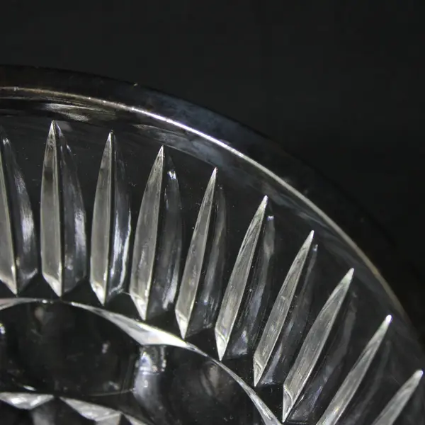 2 Part Divided Crystal Bowl With Silver Plate Rim Elongated Teardrop Cuts
