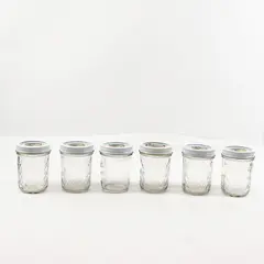 Set of 5 Ball Quilted  And 1 Kerr Half Pint Jam Jelly Jars With Lids and Rings