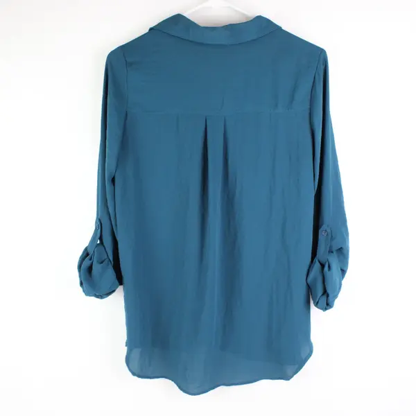 a.n.a A New Approach Women's Button Down Blouse Dark Teal S Roll Tab