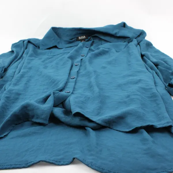 a.n.a A New Approach Women's Button Down Blouse Dark Teal S Roll Tab