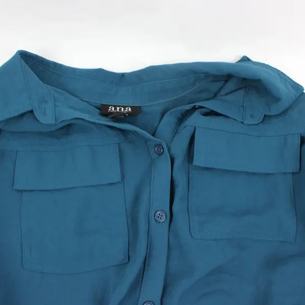 a.n.a A New Approach Women's Button Down Blouse Dark Teal S Roll Tab
