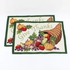 Set of 2 Thanksgiving Embroidered Placemats Holiday Table Decor