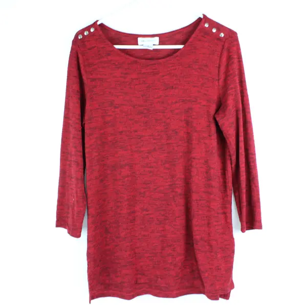 Liz Claiborne Women's Red Space Dye Knit Tunic Top Small Button Shoulder