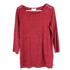 Liz Claiborne Women's Red Space Dye Knit Tunic Top Small Button Shoulder