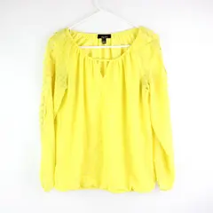 Alyx Women's Yellow Long Sleeve Keyhole Eyelet Floral Sleeve Detail Top Size S