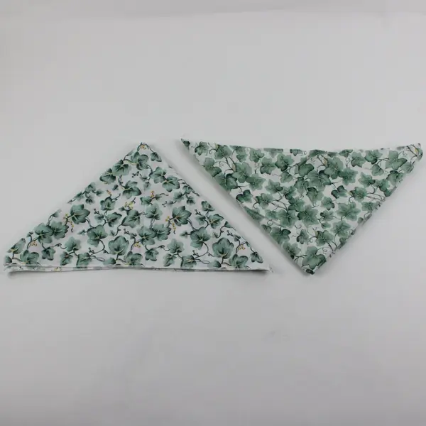 Lot of 2 Fabric Scrap Pieces Sewing Quilting Crafts Green Leaves on White 