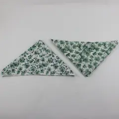 Lot of 2 Fabric Scrap Pieces Sewing Quilting Crafts Green Leaves on White 