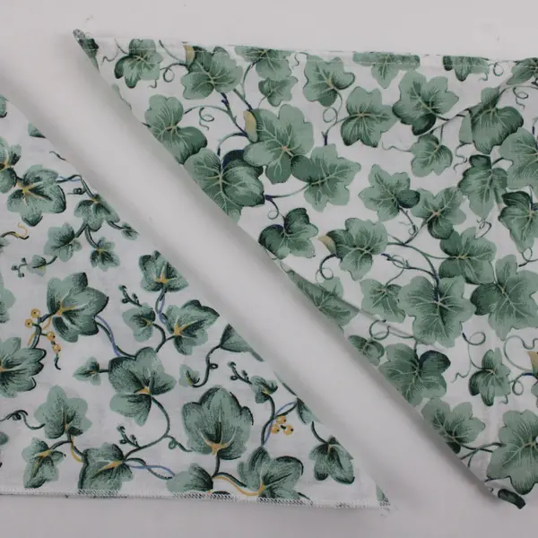 Lot of 2 Fabric Scrap Pieces Sewing Quilting Crafts Green Leaves on White 