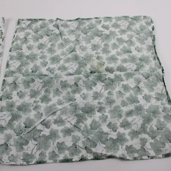 Lot of 2 Fabric Scrap Pieces Sewing Quilting Crafts Green Leaves on White 