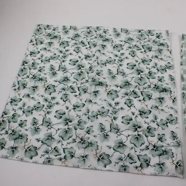 Lot of 2 Fabric Scrap Pieces Sewing Quilting Crafts Green Leaves on White 