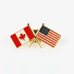 American & Canadian Flags Gold Tone Lapel Pin Missing Clasp Good