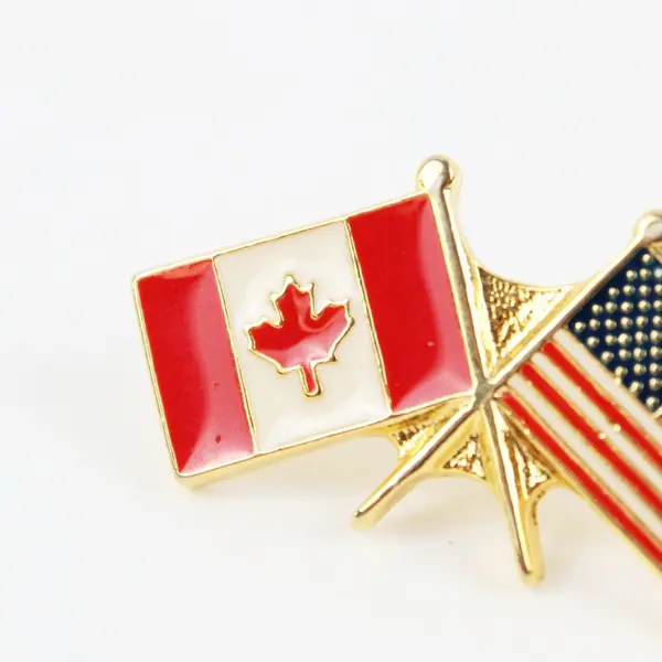 American & Canadian Flags Gold Tone Lapel Pin Missing Clasp Good