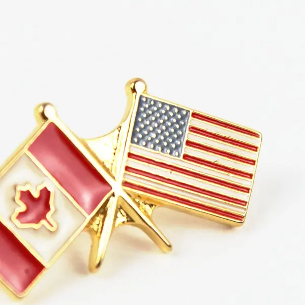 American & Canadian Flags Gold Tone Lapel Pin Missing Clasp Good