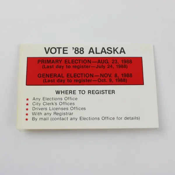 1988 Alaska Vote '88 Primary Election Voter Registration Information Card