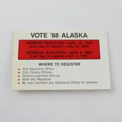 1988 Alaska Vote '88 Primary Election Voter Registration Information Card