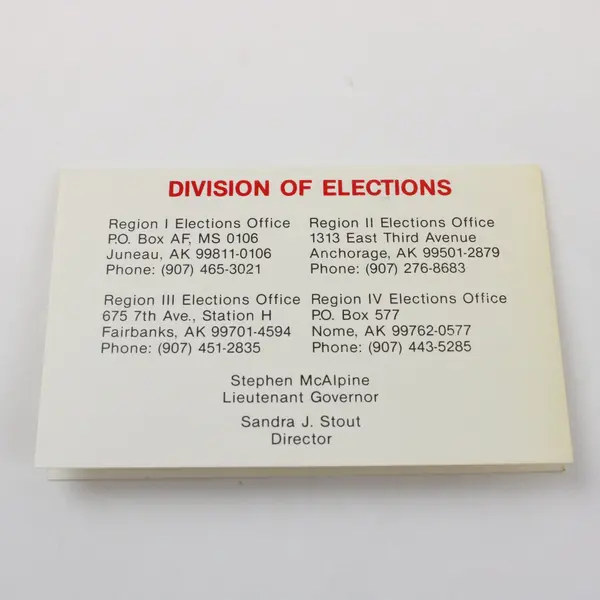 1988 Alaska Vote '88 Primary Election Voter Registration Information Card