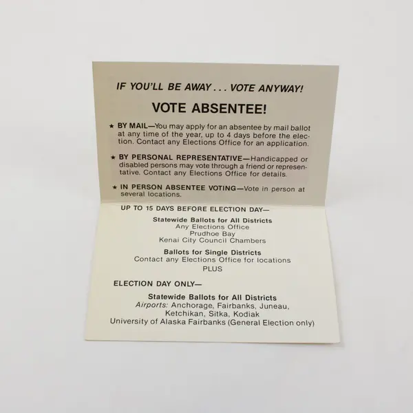 1988 Alaska Vote '88 Primary Election Voter Registration Information Card