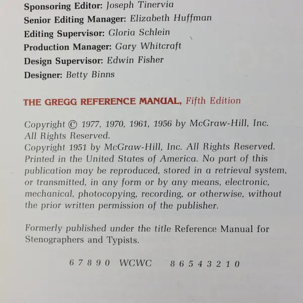 The Gregg Reference Manual 5th Edition William A Sabin 1977 Paperback Acceptable
