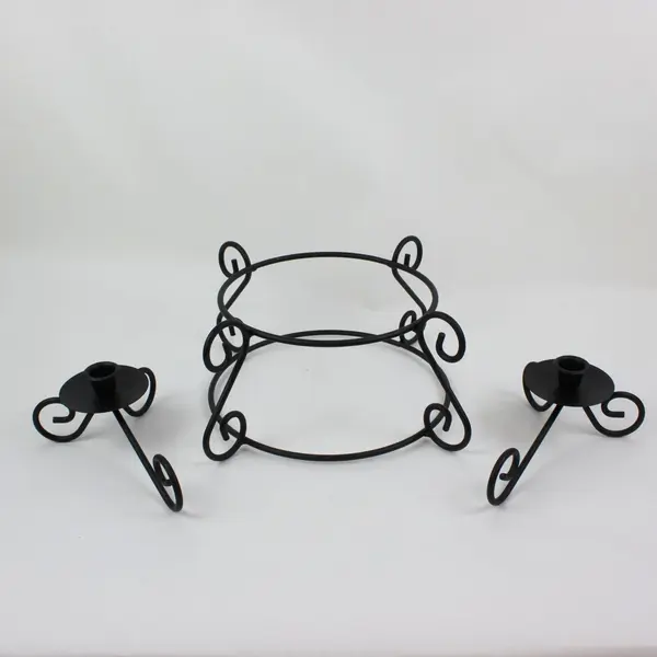 Set of 3 Black Wrought Iron: 1 Plant Stand + 2 Candleholders