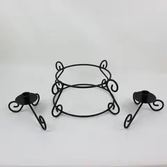 Set of 3 Black Wrought Iron: 1 Plant Stand + 2 Candleholders