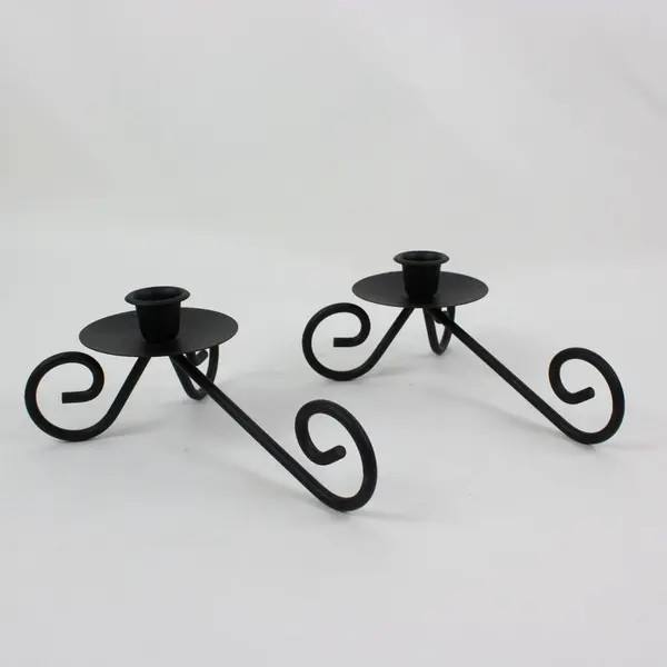 Set of 3 Black Wrought Iron: 1 Plant Stand + 2 Candleholders