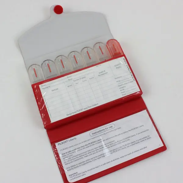 PILBOX Liberty Weekly Medication Organizer Red Travel Pill Case