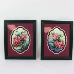 Set of 2 Framed Floral Artwork Pink Green Ornate Frames